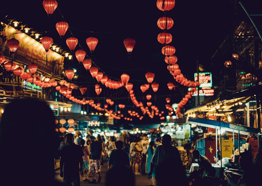 Lanterns glowing in the old town of Hoi An, Vietnam